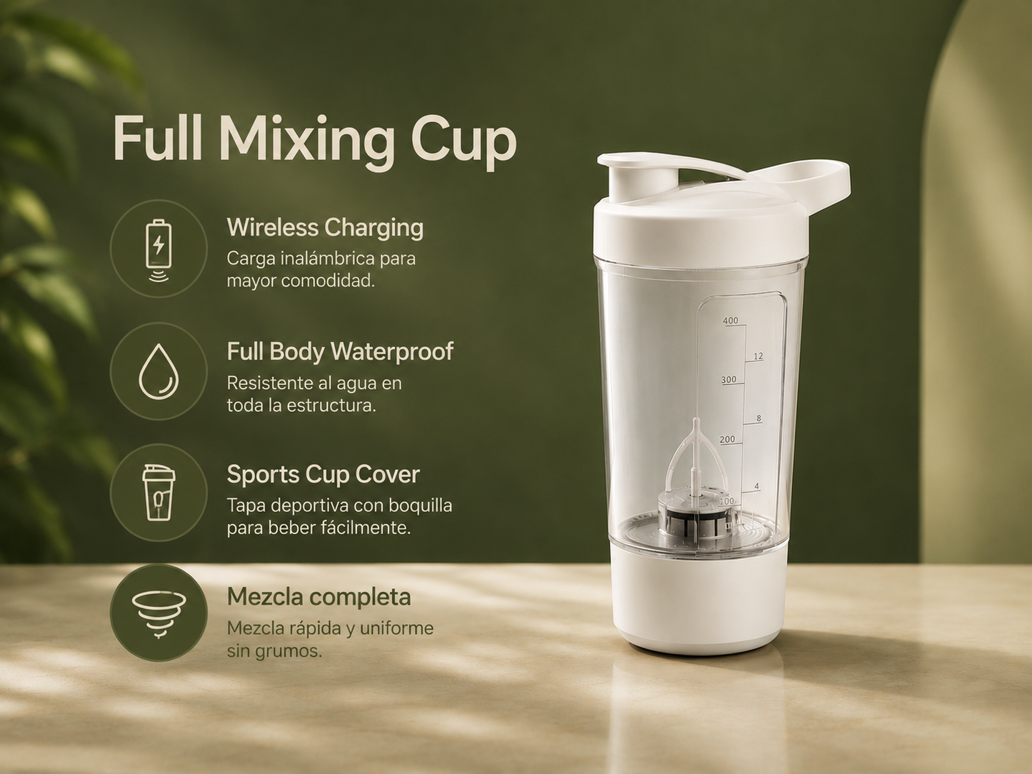 Shaker Eléctrico Portátil 450ml — Recargable USB